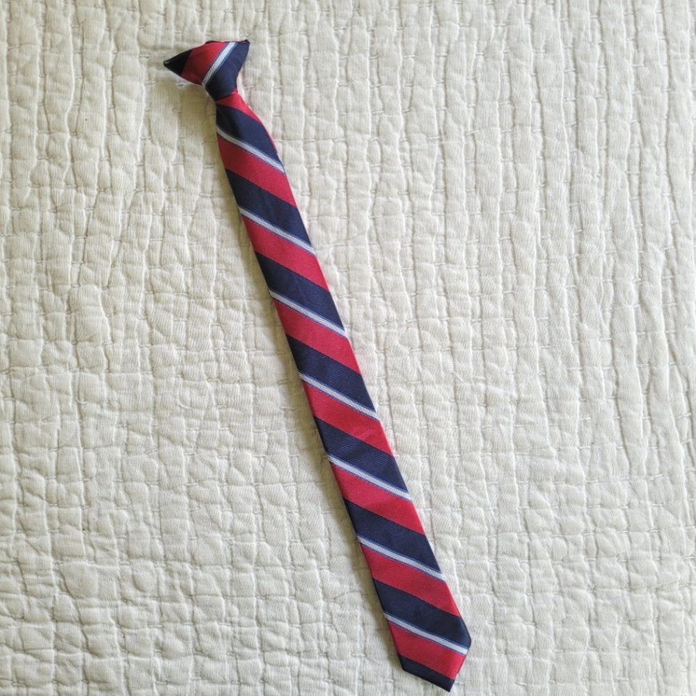 Red & Blue Striped Clip On Tie